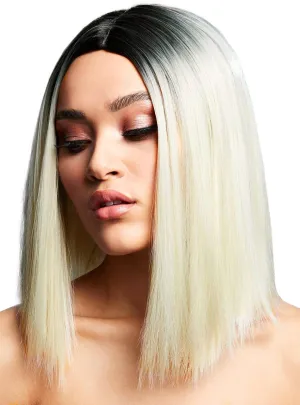 Blunt Cut Womens Blonde Bob Wig with Dark Roots