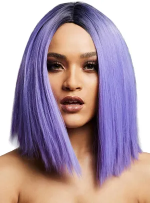 Blunt Cut Womens Violet Purple Bob Wig with Dark Roots
