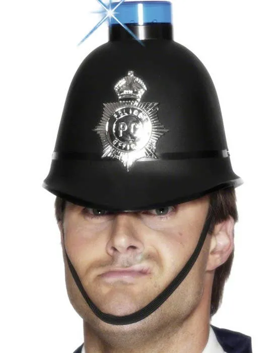 Bobby Black Police Hat with Blue Light