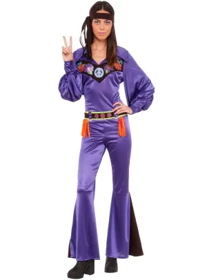 Bohemian Womens Purple Hippie Babe 70s Costume