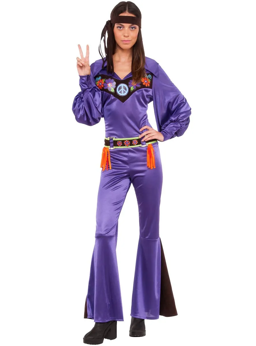 Bohemian Womens Purple Hippie Babe 70s Costume