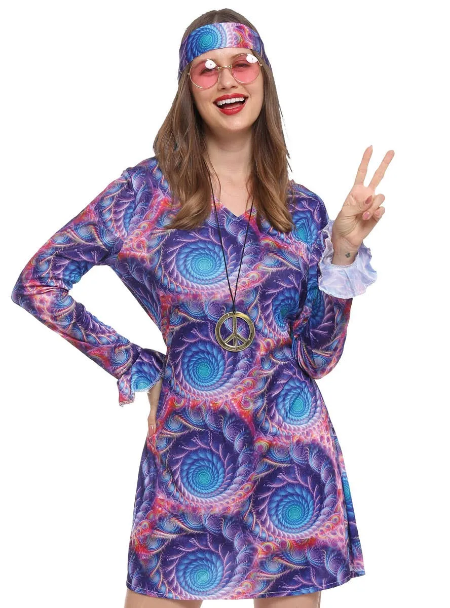 Boho Chick Purple 1970s Womens Hippie Costume