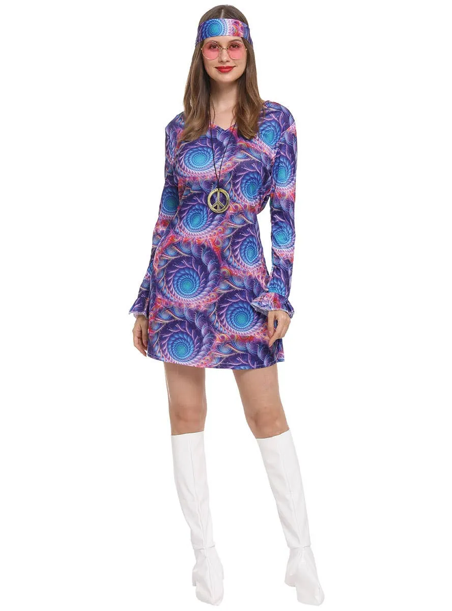 Boho Chick Purple 1970s Womens Hippie Costume