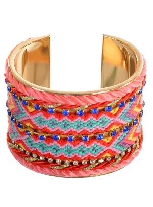 Boho Pink and Red 70s Wrist Cuff Costume Bracelet