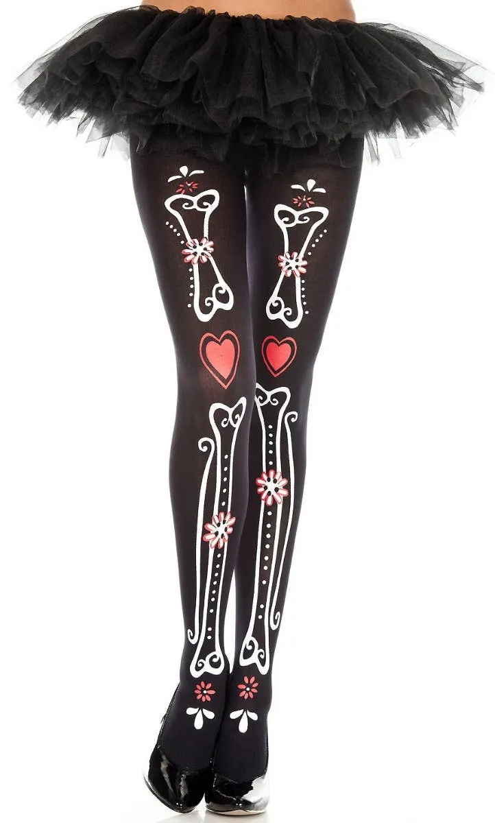 Bone and Heart Print Day of the Dead Stockings
