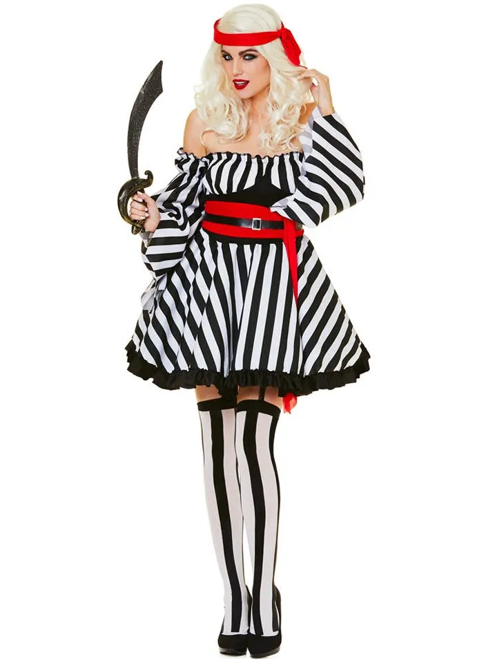 Bonny Black and White Pirate Womens Fancy Dress Costume