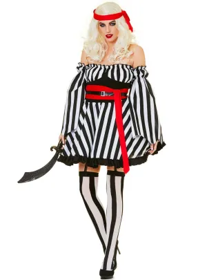 Bonny Black and White Pirate Womens Fancy Dress Costume