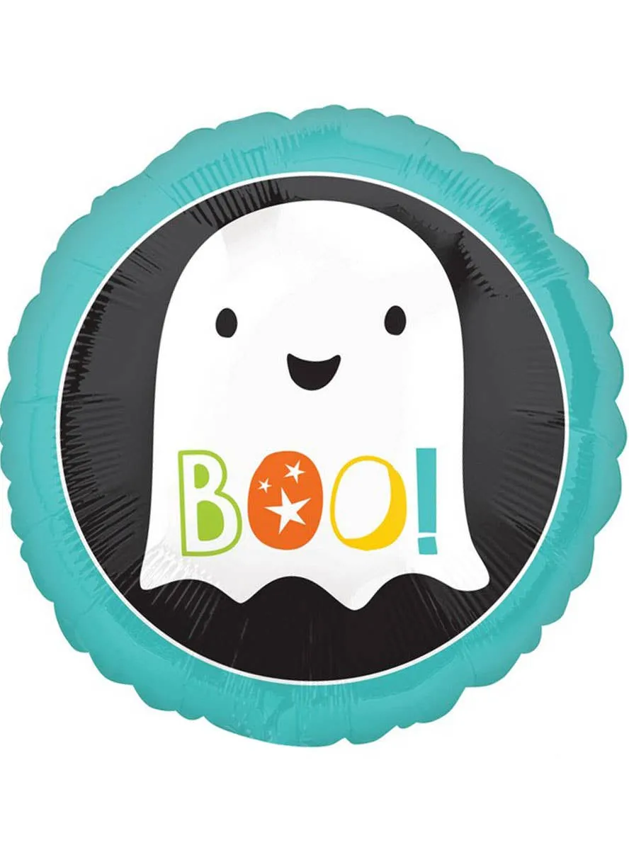 BOO Happy Ghost Print 45cm Round Foil Halloween Balloon