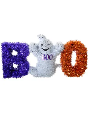 Boo Purple White and Orange Tinsel Halloween Decoration