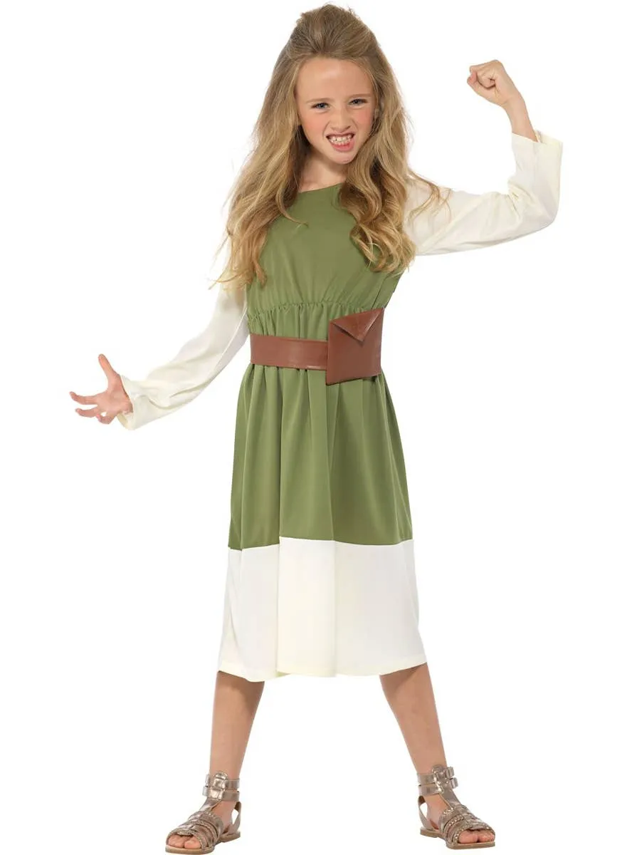 Boudicca Girls Medieval Warrior Dress Up Costume