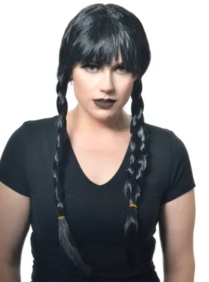 Braided Black Wednesday Addams Womens Halloween Costume Wig