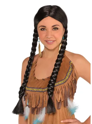 Braided Native American Womens Black Costume Wig
