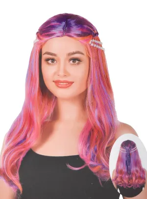 Braided Purple and Orange Womens Long Mermaid Costume Wig