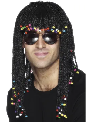 Braids and Beads Mens Black Costume Wig