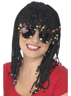 Braids and Beads Womens Black Costume Wig
