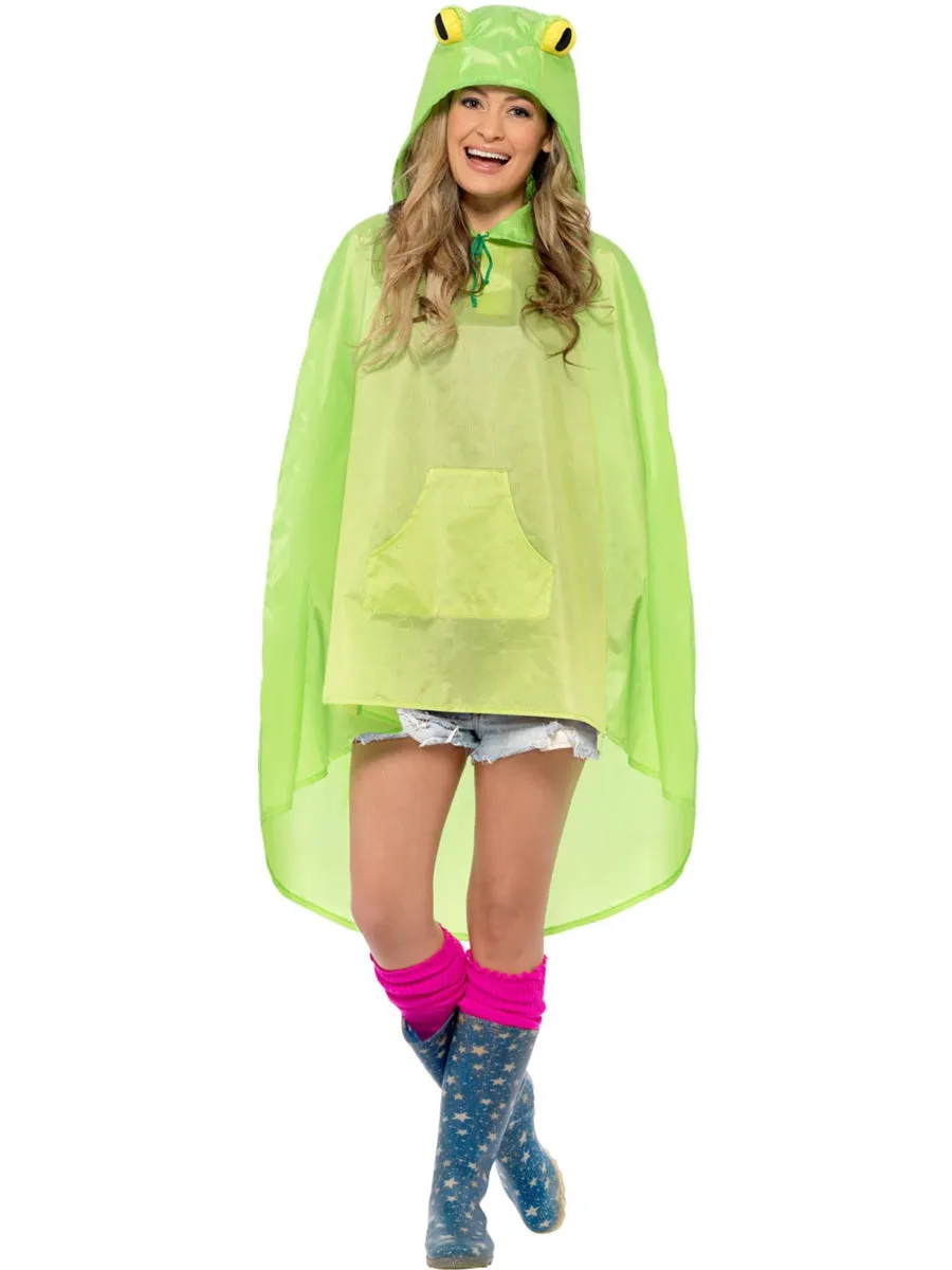 Bright Green Womens Frog Poncho Animal Costume