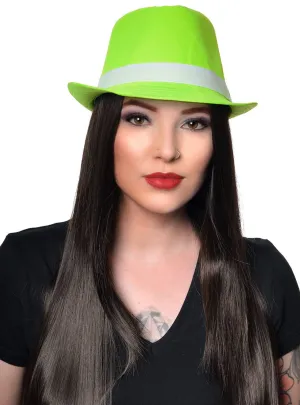 Bright Neon Green Fabric Fedora Costume Hat