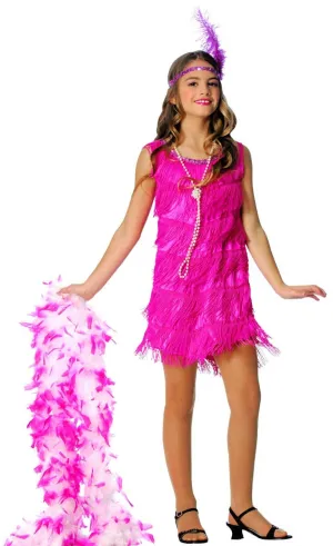 Bright Pink 1920s Girls Flapper Costume Dress