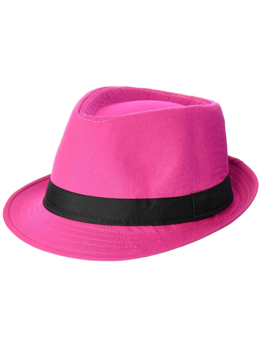 Bright Pink Fedora Costume Hat with Black Band