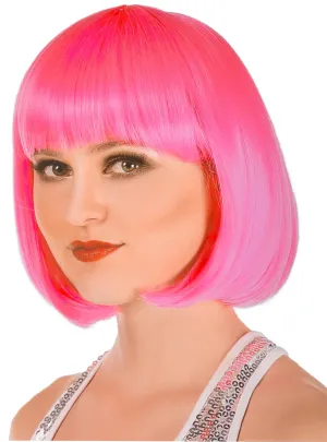 Bright Pink Womens Bob Costume Wig with Fringe