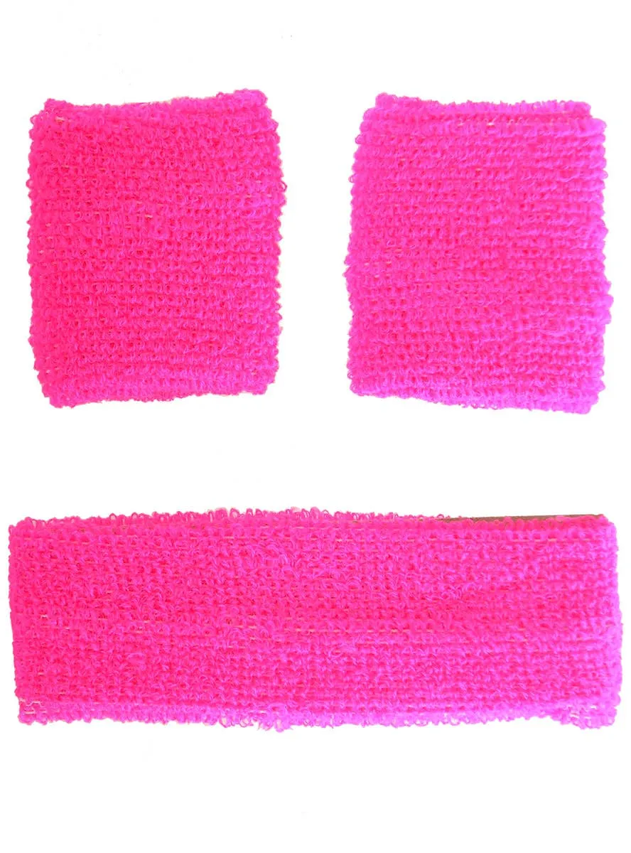 Bright Pink Wrist and Head Sweatbands Set