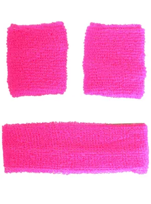 Bright Pink Wrist and Head Sweatbands Set