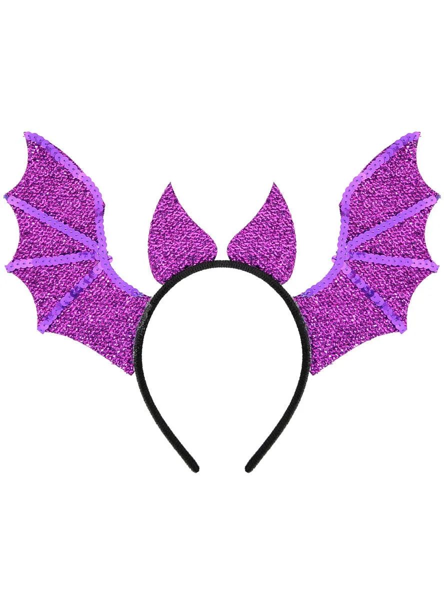 Bright Purple Sparkly Bat Wings Costume Headband