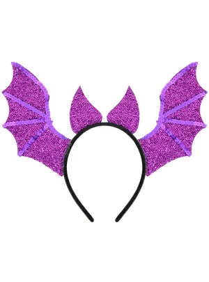 Bright Purple Sparkly Bat Wings Costume Headband