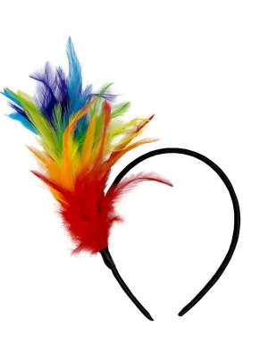 Bright Rainbow Feather Showgirl Costume Headband