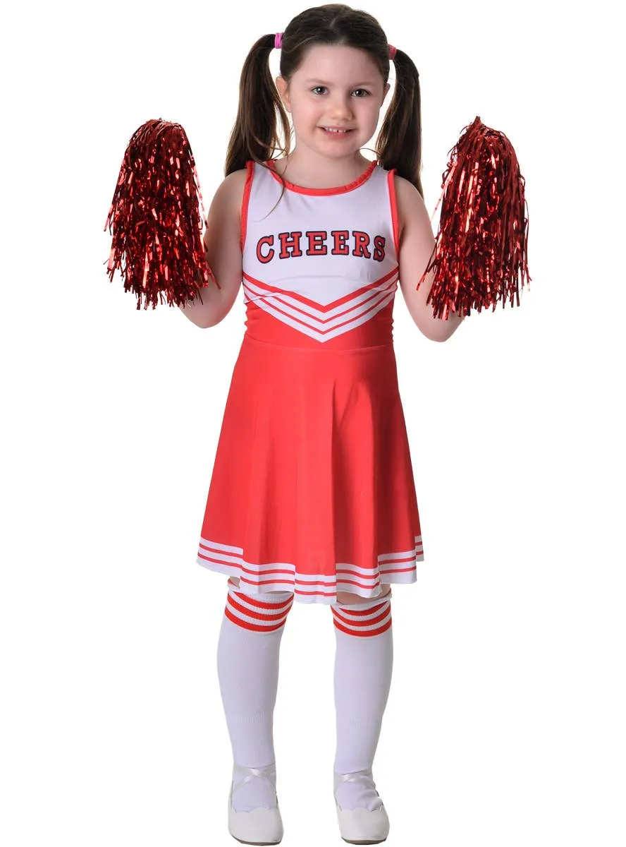 Bright Red Girls Cheerleader Fancy Dress Costume