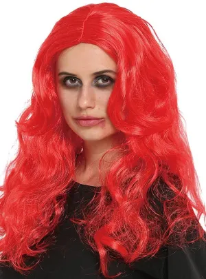 Bright Red Long Curly Red Womens Costume Wig