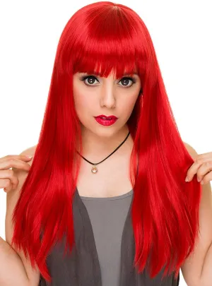Bright Red Womens Straight Fashion Wig with Fringe
