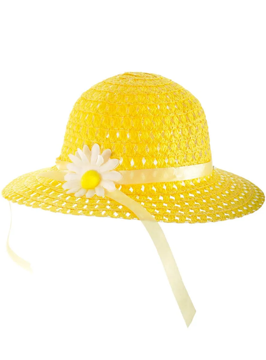 Bright Yellow Girls Spring Costume Hat with Flower
