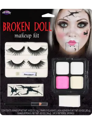 Broken Doll Face Paint and Tattoo Halloween Makeup Set