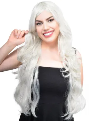 Brooke Extra Long Wavy Silver Womens Costume Wig