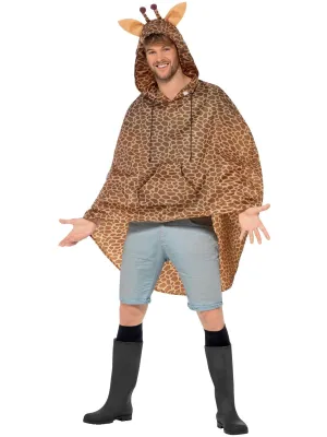 Brown Giraffe Mens Animal Poncho Costume