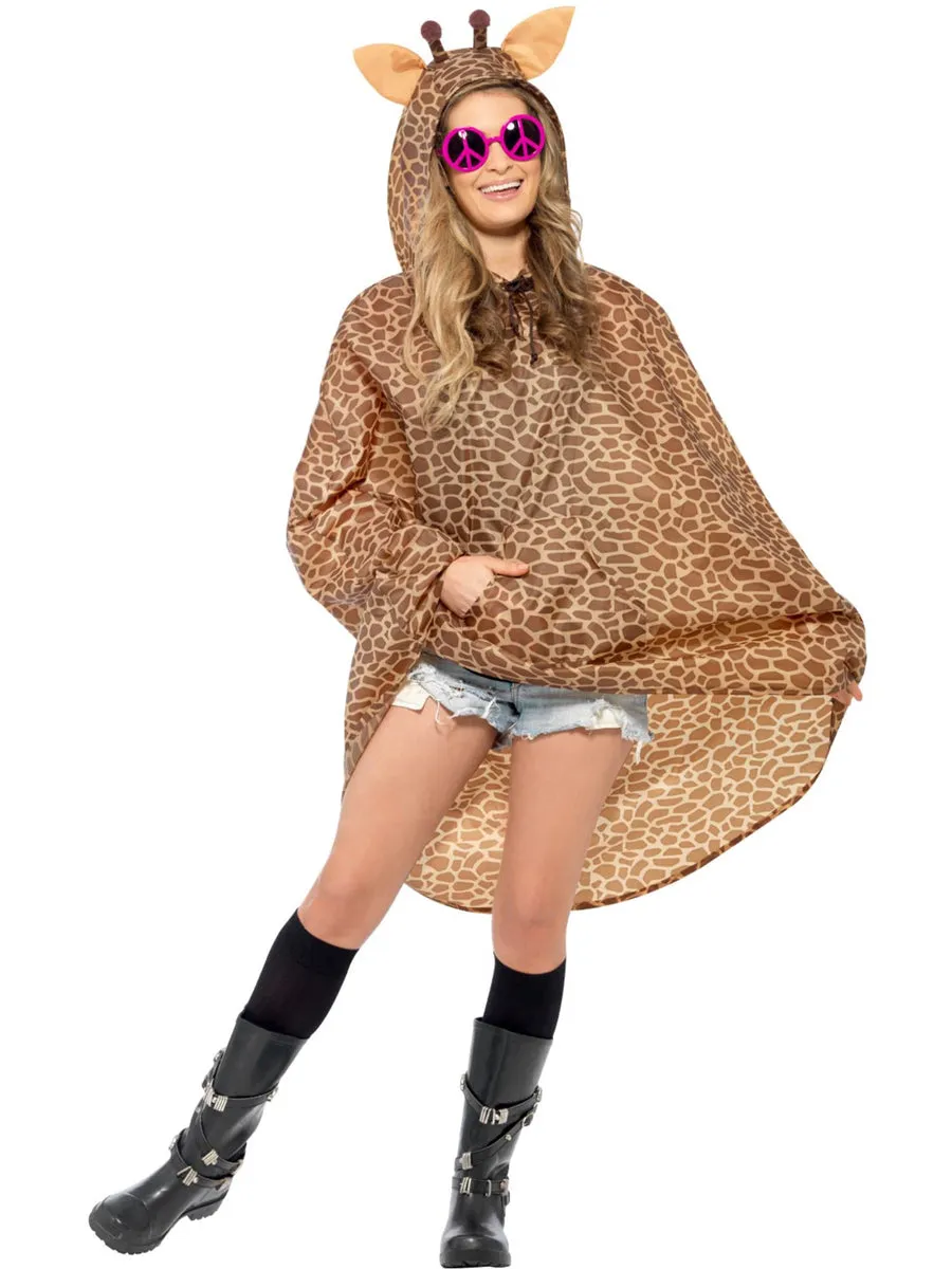 Brown Giraffe Womens Animal Poncho Costume