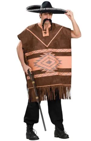 Brown Mexican Poncho Mens Fancy Dress Costume