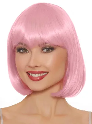 Bubblegum Pink Womens Short Bob Costume Wig with Fringe