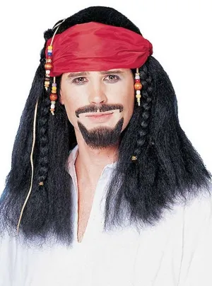 Buccaneer Mens Black Pirate Wig with Bandana