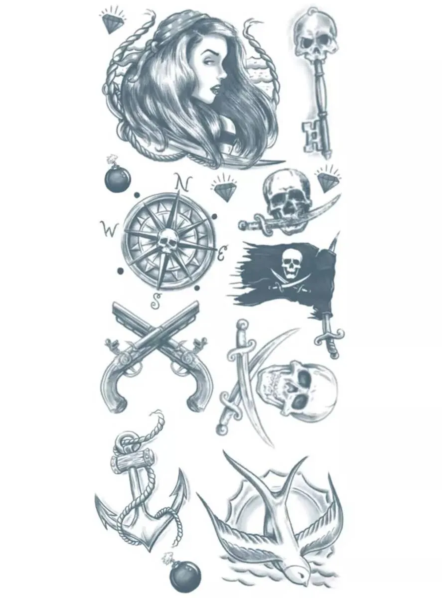 Buccaneer Pirate High Quality Temporary Tattoo Sheet