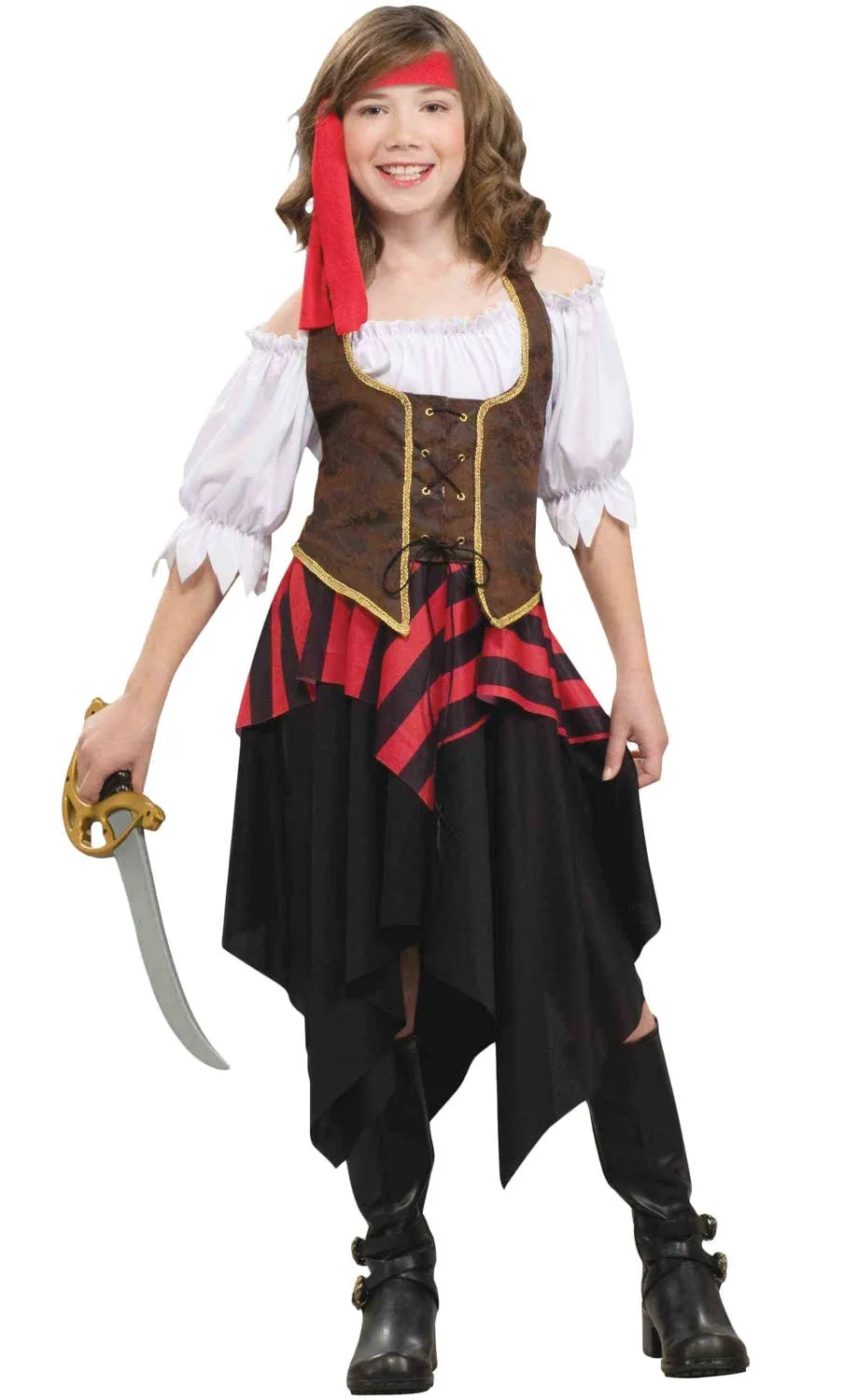 Buccaneer Sweetie Pirate Girls Red And Black Striped Costume