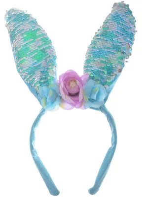 Bunny Rabbit Blue Sequinned Costume Ears