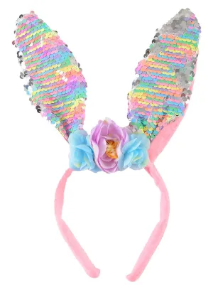 Bunny Rabbit Rainbow Pink Sequinned Costume Ears