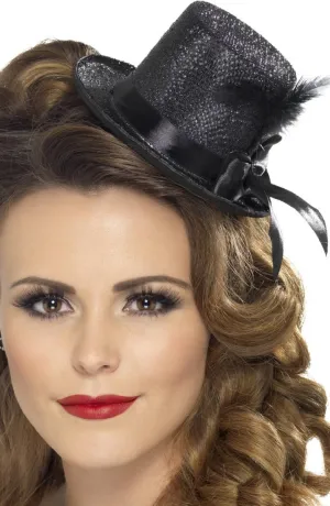 Burlesque Black Glitter Mini Top Hat