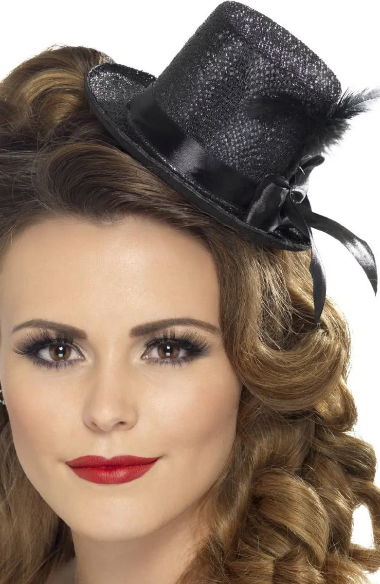 Burlesque Black Glitter Mini Top Hat