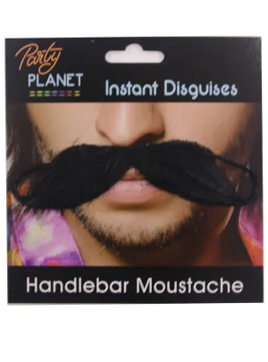 Bushy Black Handlebar Costume Moustache