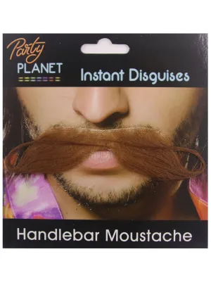 Bushy Brown Handlebar Costume Moustache