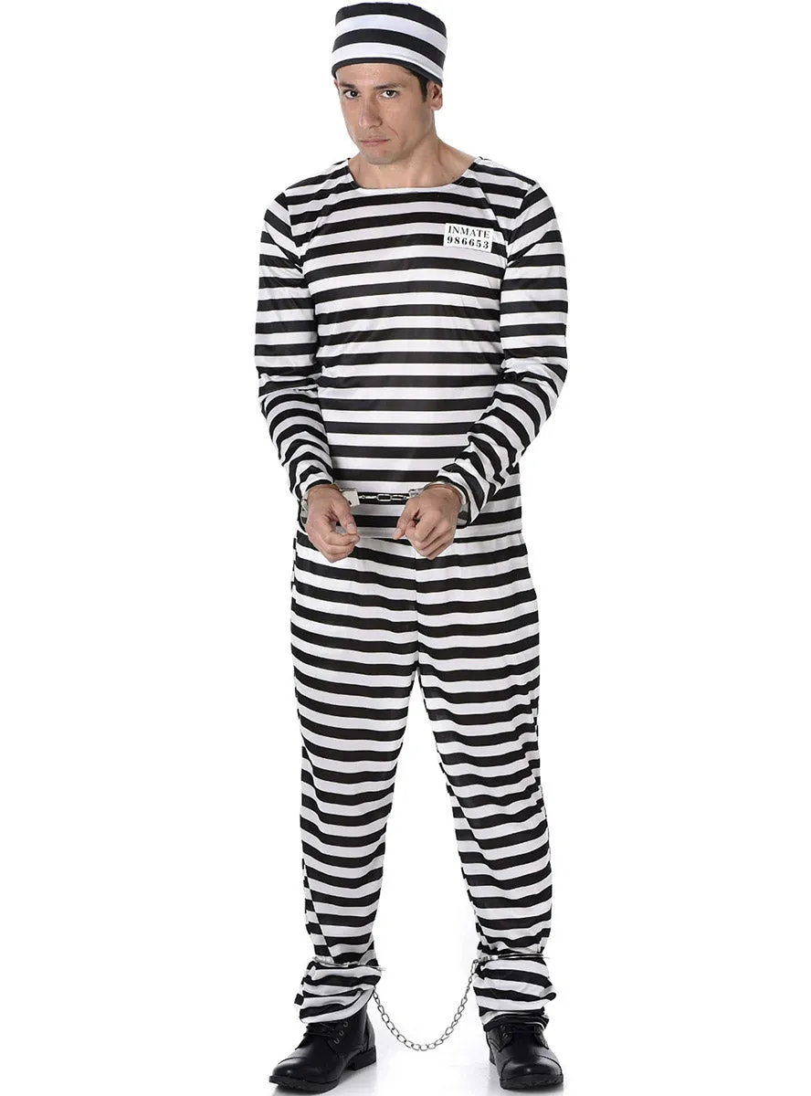 Busted Convict Mens Striped Prisoner Costume