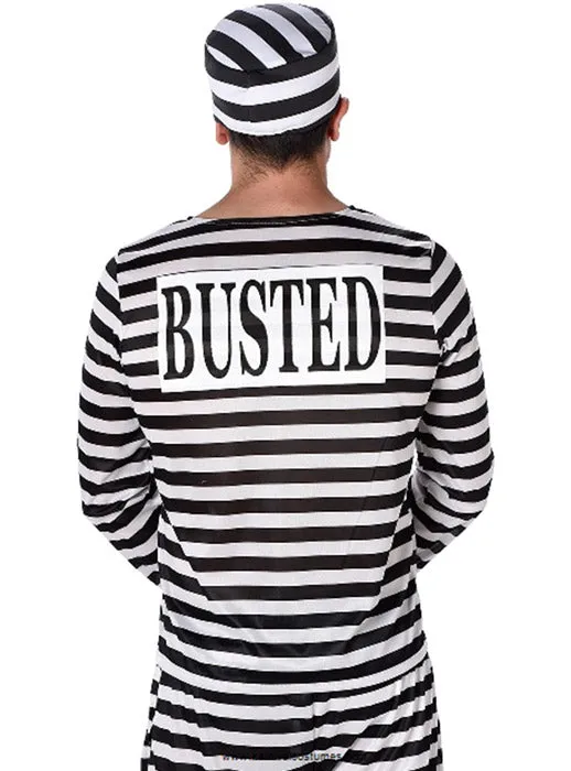 Busted Convict Mens Striped Prisoner Costume